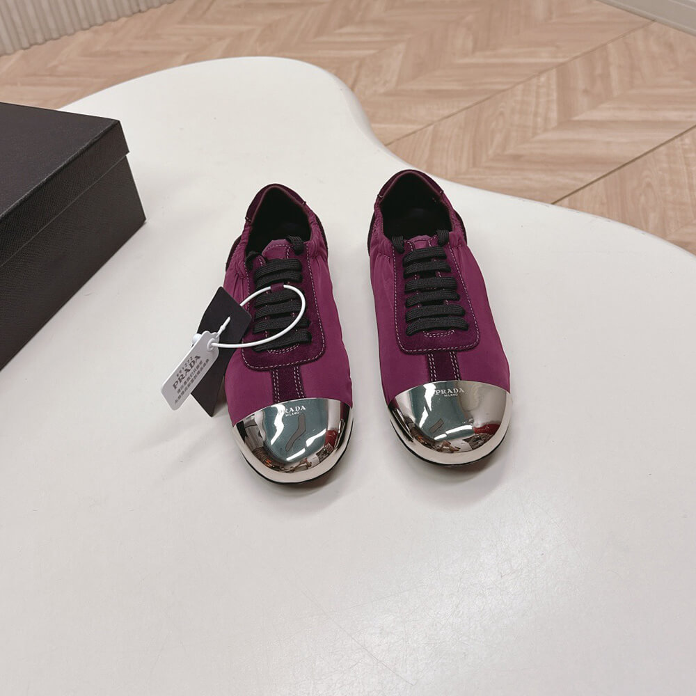 PRADA Collapse Re-Nylon and suede sneakers with metal toecap